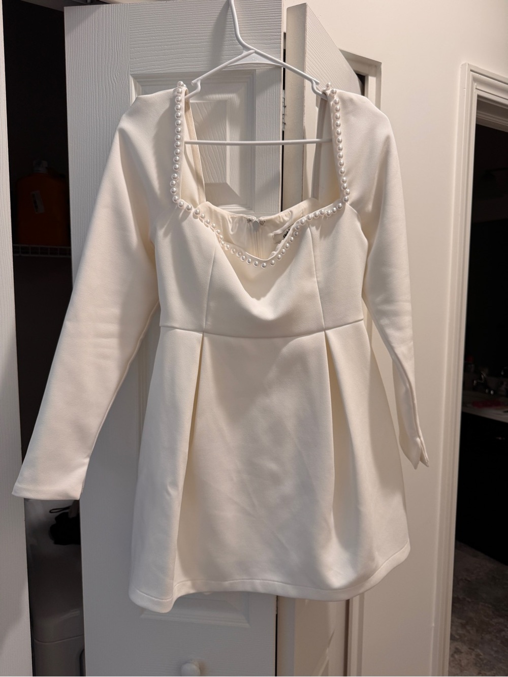 Odd Muse White Long Sleeve Pearl Dress
